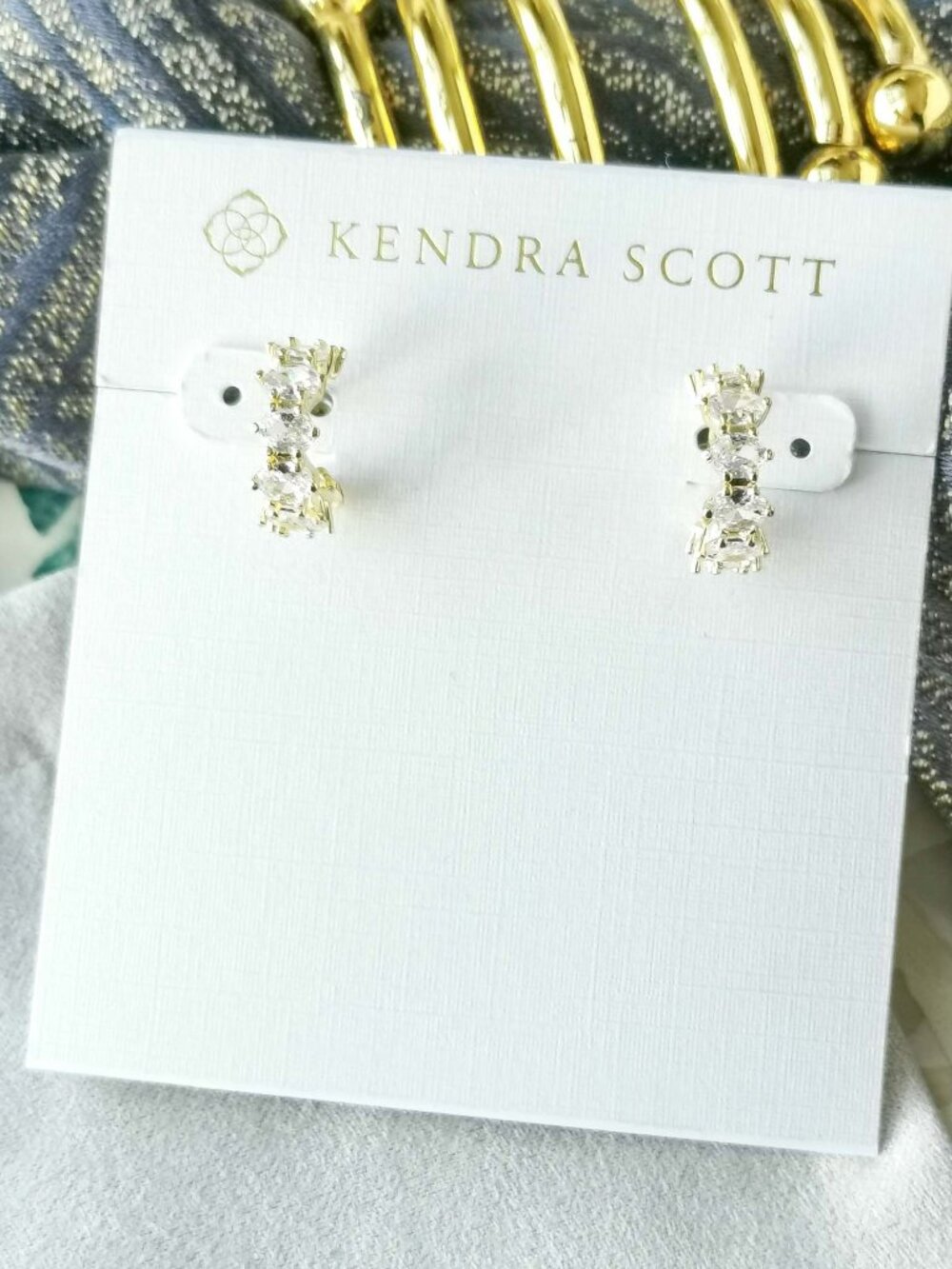 Kendra Scott Cailin Gold White Crystal Huggie Earrings